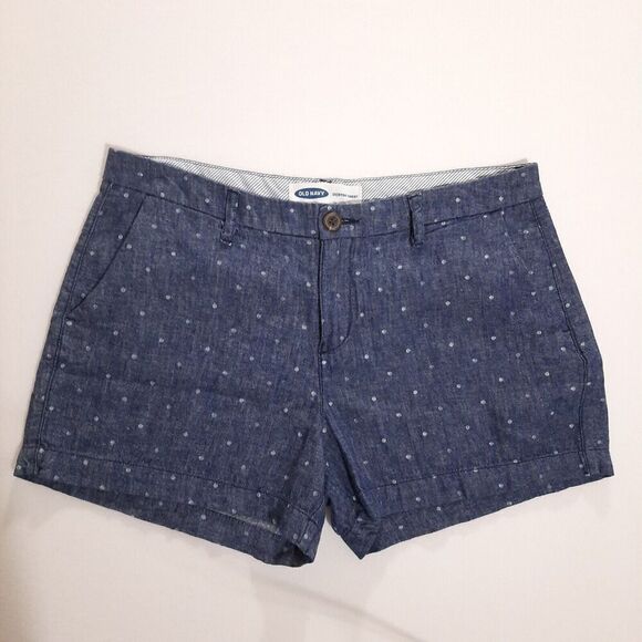 Old Navy Linen Blend Chambray Everyday Shorts Size 10 Polka Dots Pockets Beachy - Picture 1 of 12